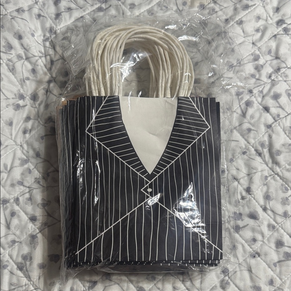 Black and White Striped party paper handled Bags set/24